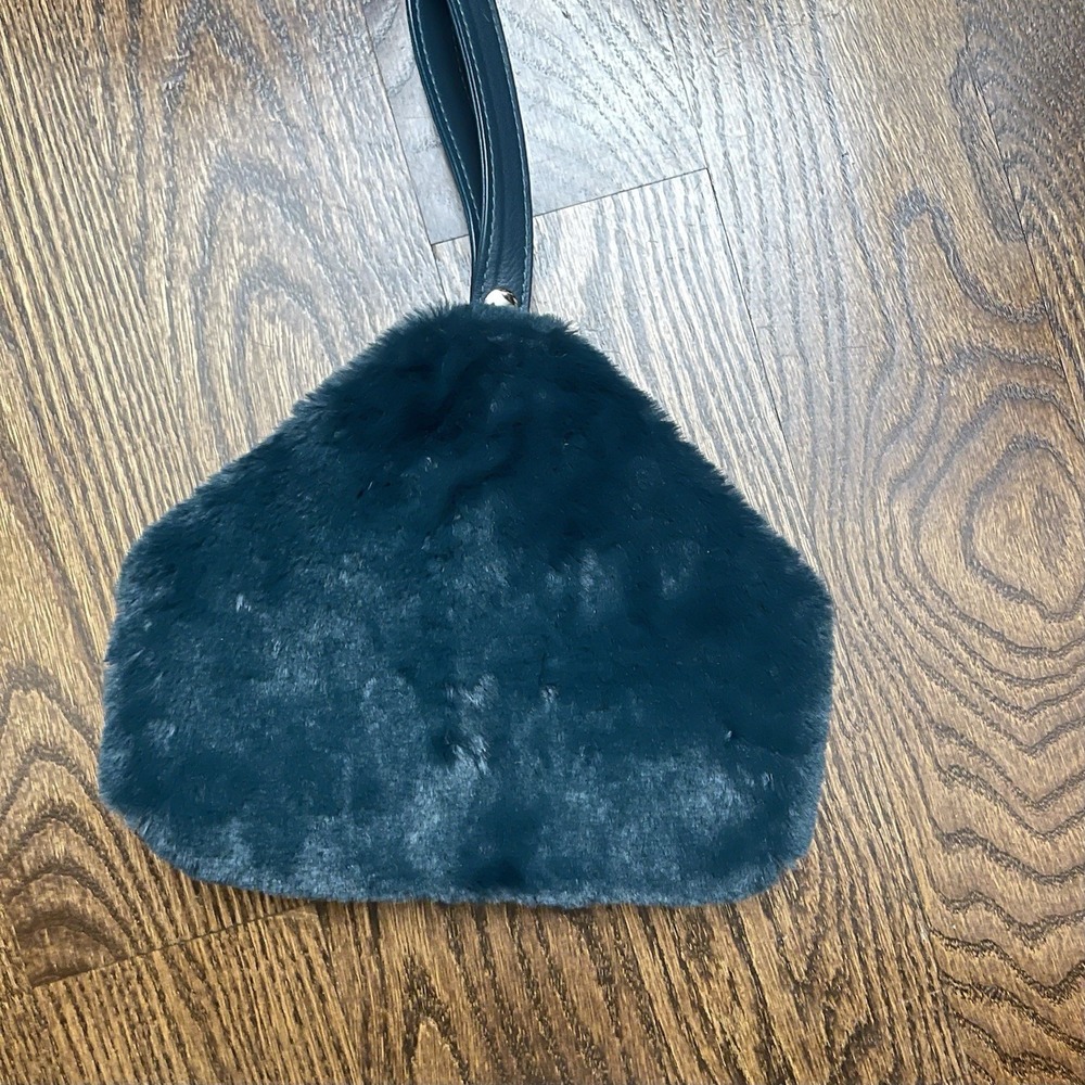 Wild Fable Handbag,fuzzy Dark Green Fur,triangle‎ Shape, Hand Wrist Strap,EUC